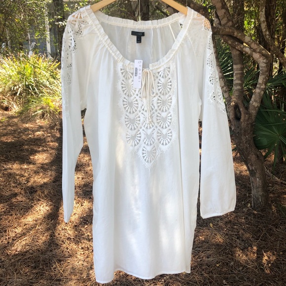 J. Crew coverup in off white with inset embroidery & rope neck tie. XL. - Picture 4 of 15